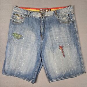 LRG Lifted Research Group‎ Jean Shorts Mens 42 Embroidered Think Legacy Short